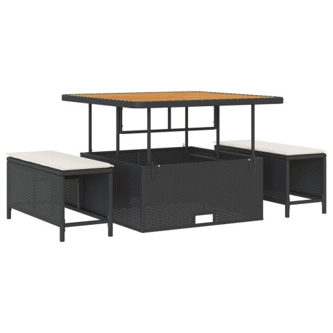 11-CZĘŚCIOWY ZESTAW SOF OGRODOWYCH Z PODUSZKAMI CZARNY POLIRATTAN AKACJA 2-OSOBOWA SOFA OGRODOWA Z PRZECHOWALNIĄ
