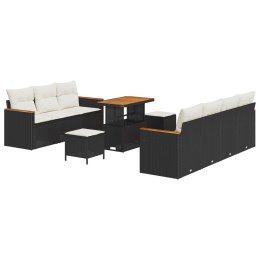 VidaXL Zestaw 10-częściowy sofa ogrodowa z poduszkami Czarny polirattan, vidaXL Zestaw jadalniany 3-częściowy z poduszkami Czarn