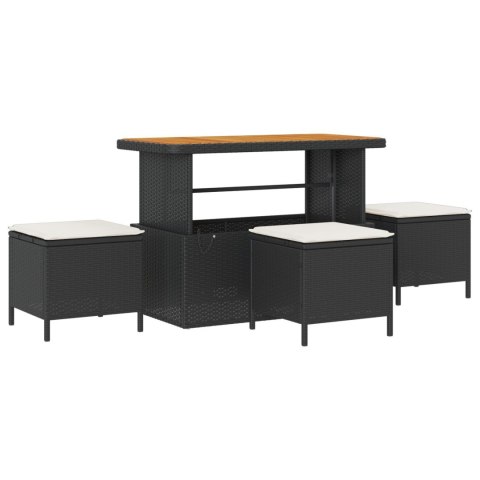 Zestaw 12-elementowy sofa ogrodowa z poduszkami czarnym polirattan acacia, Sofa ogrodowa 2-osobowa z miejscem na przechowywanie 