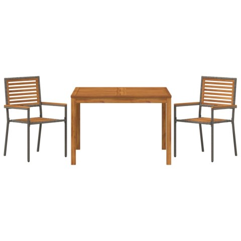 3-CZĘŚCIOWY ZESTAW DO JADALNI W OGRODZIE SZARY Z POLY RATTANEM I AKACJĄ