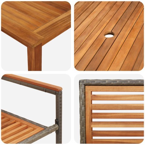 ZESTAW DO JADALNI 5-ELEMENTOWY SZARY POLIRATTAN DREWNO AKACJOWE STAPELNE KRZESŁA OGRODOWE Z PODUSZKAMI 2 SZT. SZA