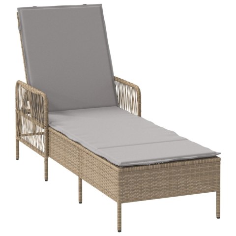 WYGODNY LEŻAK OGRODOWY BEŻOWY I JASNOSZARY RATTAN PE 157X55X92CM