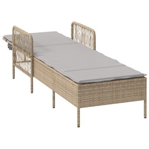 WYGODNY LEŻAK OGRODOWY BEŻOWY I JASNOSZARY RATTAN PE 157X55X92CM