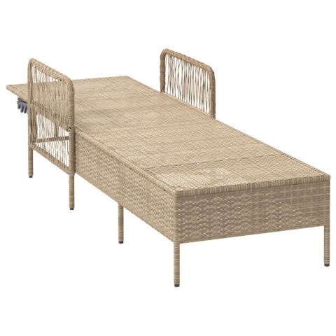 WYGODNY LEŻAK OGRODOWY BEŻOWY I JASNOSZARY RATTAN PE 157X55X92CM