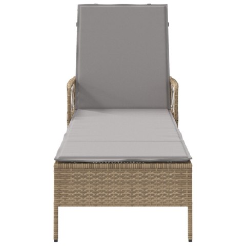 WYGODNY LEŻAK OGRODOWY BEŻOWY I JASNOSZARY RATTAN PE 157X55X92CM