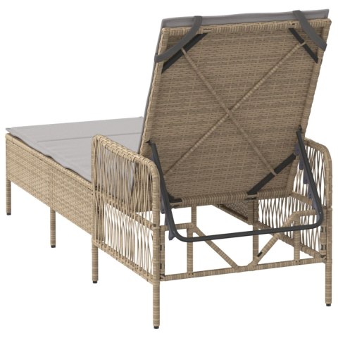 WYGODNY LEŻAK OGRODOWY BEŻOWY I JASNOSZARY RATTAN PE 157X55X92CM