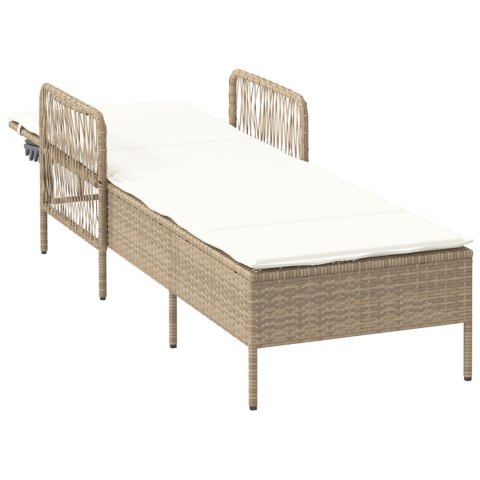WYGODNY LEŻAK OGRODOWY BEŻOWY I KREMOWY RATTAN PE 157X55X92CM
