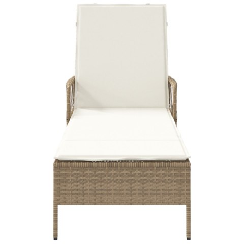 WYGODNY LEŻAK OGRODOWY BEŻOWY I KREMOWY RATTAN PE 157X55X92CM
