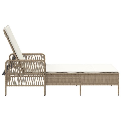 WYGODNY LEŻAK OGRODOWY BEŻOWY I KREMOWY RATTAN PE 157X55X92CM