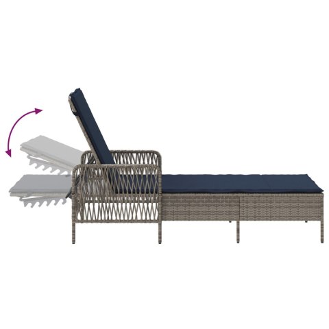 LEŻAK ZESTAW 3 SZARY I GRANATOWY PE RATTAN METAL SKŁADANY