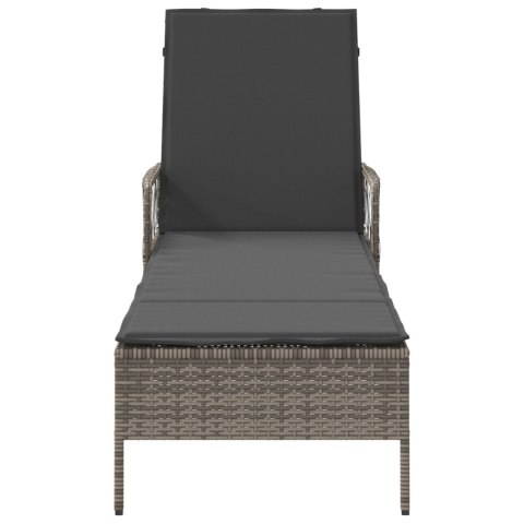 WYGODNY LEŻAK OGRODOWY SZARY I CIEMNOSZARY RATTAN PE 157X55X92CM