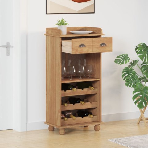 CABINET ASKIM Z 12 UCHWYTAMI NA BUTELKI MIÓD BRĄZOWY LITE DREWNO SOSNOWE