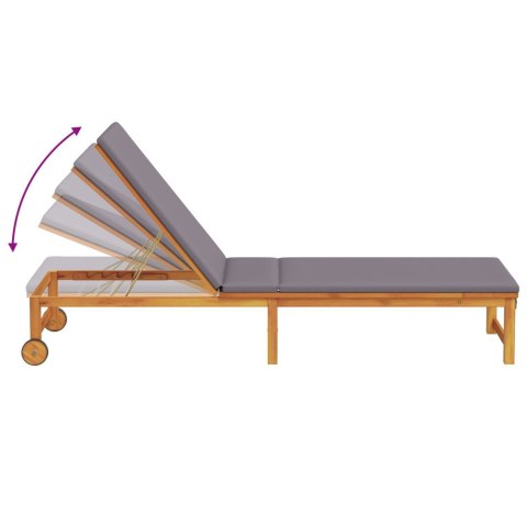 WYGODNY LEŻAK OGRODOWY Z JASNOSZARYMI PODUSZKAMI Z LITEGO DREWNA AKACJOWEGO