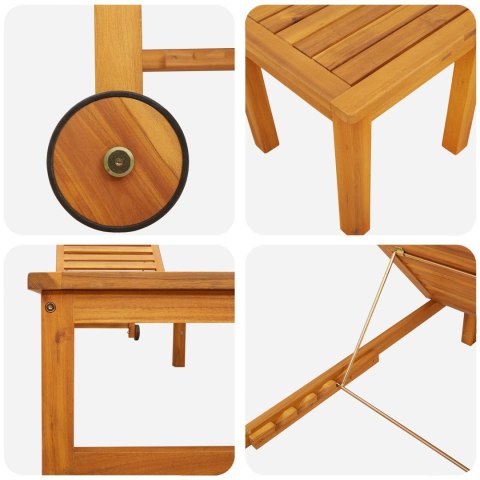 WYGODNY LEŻAK OGRODOWY ZE STOŁKIEM Z LITEGO DREWNA AKACJOWEGO