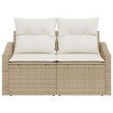 SOFA OGRODOWA 2-OSOBOWA Z PODUSZKAMI BEŻOWA Z POLIRATTANU