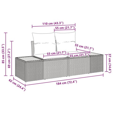 SOFA OGRODOWA 2-OSOBOWA Z PODUSZKAMI BEŻOWY POLI RATTAN