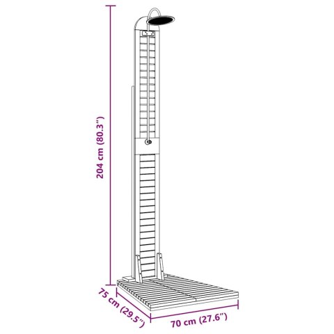 PRYSZNIC OGRODOWY Z LITEGO DREWNA TEKOWEGO 70X75X204CM