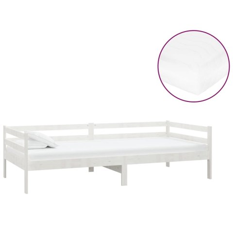 ŁÓŻKO DZIENNE Z MATERACEM 90X200CM BIAŁE DREWNO SOSNOWE