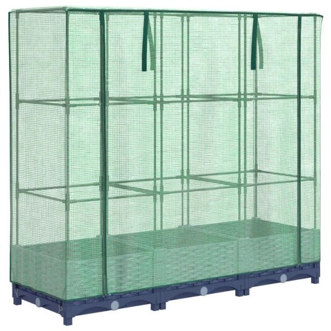 PODWYŻSZONA DONICA ZE SZKLARNIĄ WYGLĄD RATTANU 120X40X123CM