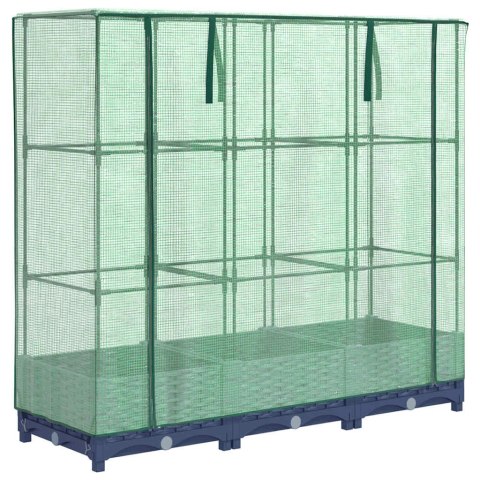 PODWYŻSZONA DONICA ZE SZKLARNIĄ WYGLĄD RATTANU 120X40X123CM