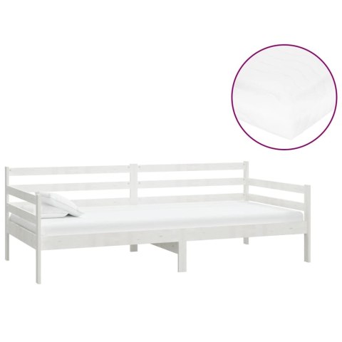 ŁÓŻKO DZIENNE Z MATERACEM 90X200CM BIAŁE DREWNO SOSNOWE