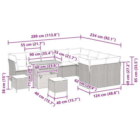 12-CZĘŚCIOWY ZESTAW KANAP OGRODOWYCH Z PODUSZKAMI BEŻOWY Z POLIRATTANU AKACJOWEGO 3-CZĘŚCIOWY ZESTAW DO JADALNI Z