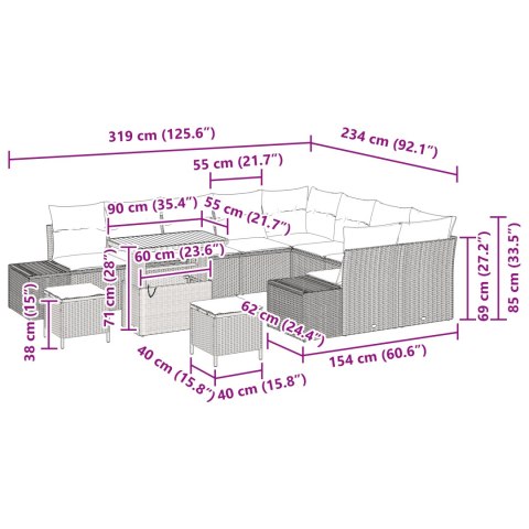 12-CZĘŚCIOWY ZESTAW SOF OGRODOWYCH Z PODUSZKAMI CZARNY POLIRATTAN AKACJA 3-CZĘŚCIOWY ZESTAW JADALNY Z PODUSZKAMI