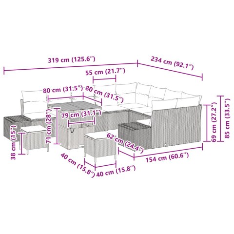 12-CZĘŚCIOWY ZESTAW SOF OGRODOWYCH Z PODUSZKAMI CZARNY POLIRATTAN AKACJA 3-CZĘŚCIOWY ZESTAW JADALNIANY Z PODUSZKA