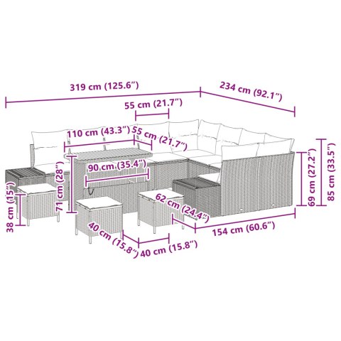 13 CZĘŚCIOWY ZESTAW SOFY OGRODOWEJ Z PODUSZKAMI CZARNY POLIRATTAN AKACJA 4 CZĘŚCIOWY ZESTAW DO JADALNI OGRODOWEJ