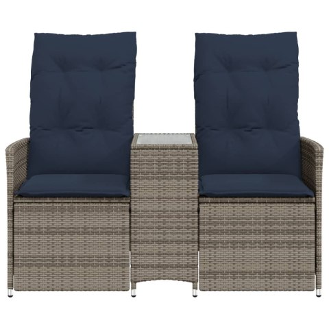 ROZKŁADANA SOFA OGRODOWA 2-OSOBOWA ZE STOŁEM SZARY POLIRATTAN