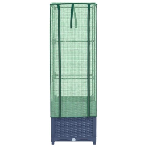 PODWYŻSZONA DONICA ZE SZKLARNIĄ WYGLĄD RATTANU 40X40X139CM