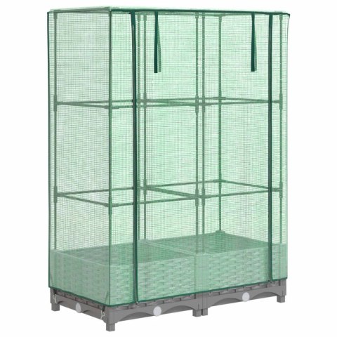 PODWYŻSZONA DONICA ZE SZKLARNIĄ WYGLĄD RATTANU 80X40X123CM