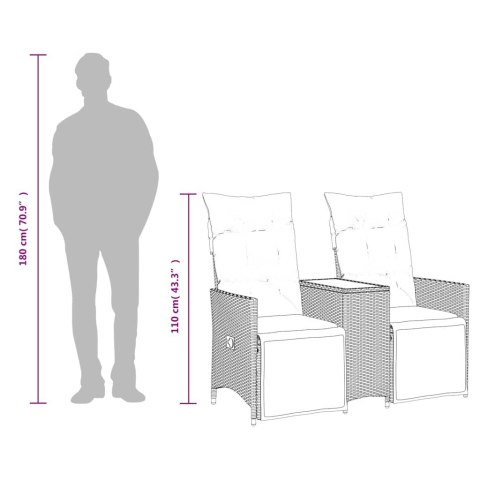 ROZKŁADANA SOFA OGRODOWA 2-OSOBOWA ZE STOŁEM SZARY POLIRATTAN