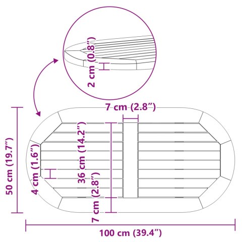 BLAT STOŁU 100X50X2.2CM OWALNY Z LITEGO DREWNA AKACJOWEGO