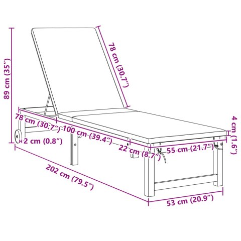 WYGODNY LEŻAK OGRODOWY Z JASNOSZARYMI PODUSZKAMI Z LITEGO DREWNA AKACJOWEGO