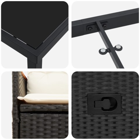 ZESTAW 5-CZĘŚCIOWY ZESTAW OBIADOWY OGRODOWY Z PODUSZKAMI CZARNYM POLIRATTANEM