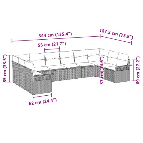 10 CZĘŚCIOWY ZESTAW SOF OGRODOWYCH Z PODUSZKAMI BRĄZOWY POLIRATTAN