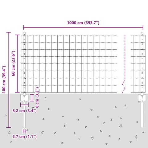 EURO PŁOT Z 5 SŁUPKAMI ZIELONY 0,6X10M STAL