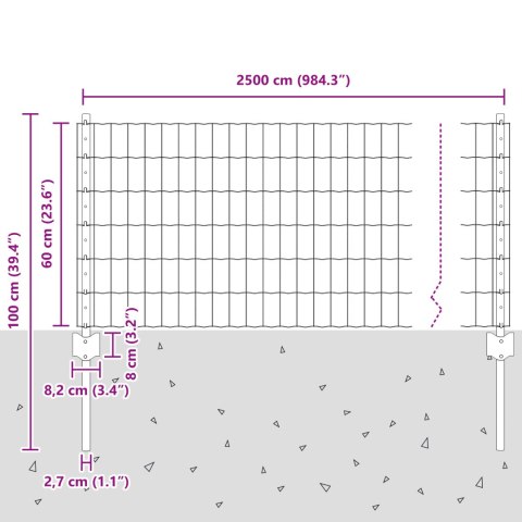 PŁOT EURO Z 11 SŁUPKAMI ZIELONYM 0,6X25M STALOWYM