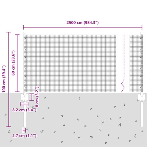SIATKA SPAWANA Z 11 SŁUPKAMI U SREBRNA 0.6X25M STAL