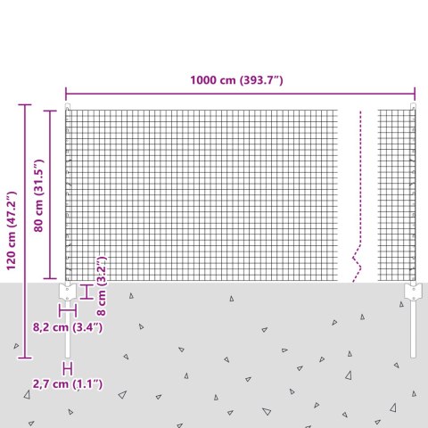 ZIELONA SPAWANA SIATKA Z 5 SŁUPKAMI 0.8X10M ZE STALI