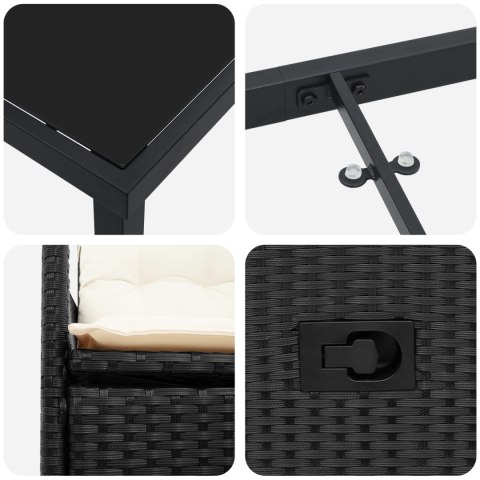 ZESTAW DO JADALNI OGRODOWEJ 5-CZĘŚCIOWY Z PODUSZKAMI CZARNY POLIRATTAN