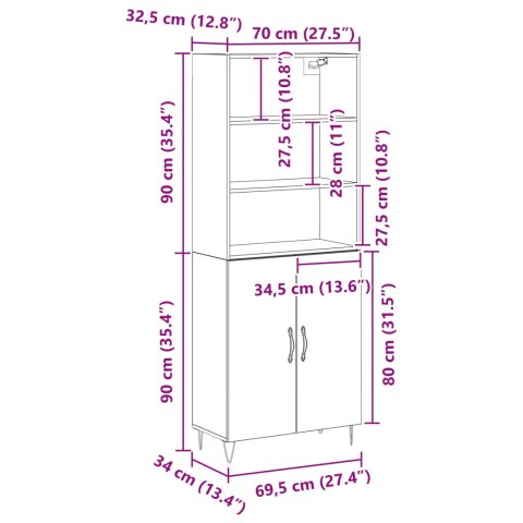 SZAFKA WYSOKA CZARNY DĄB 69.5X34X180CM STOLIK CZARNY DĄB 69.5X34X90CM