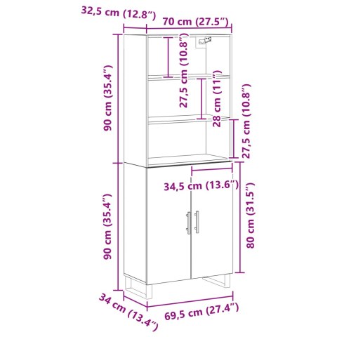 WYSOKA SZAFKA DĘBOWA 69.5X34X180CM BUFET DĘBOWY 69.5X34X90CM