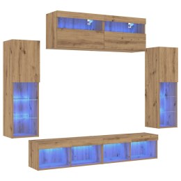 SZAFKI RTV Z OŚWIETLENIEM LED 2 SZT DĄB RZEMIEŚLNICZY 80X30X30CM SZAFKI RTV Z OŚWIETLENIEM LED