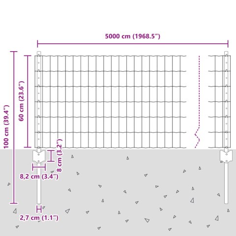 EURO PŁOT Z 22 SŁUPKAMI SZARY 0,6X50M STAL