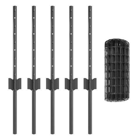 VidaXL Płot z 5 słupkami szary 0,4x10 m stalowy