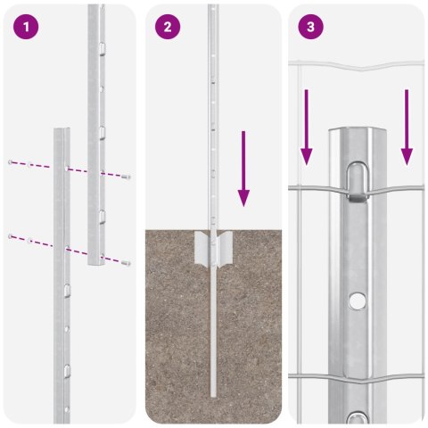 PŁOT Z 10 SŁUPKAMI SREBRNY 1,5X10M STAL