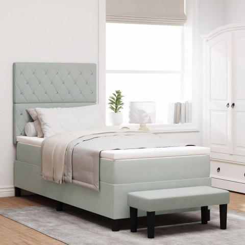 ŁÓŻKO BOX SPRING Z MATERACEM & ŁAWKĄ JASNOSZARY 100X200CM AKSAMIT
