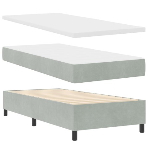 ŁÓŻKO BOX SPRING Z MATERACEM & ŁAWKĄ JASNOSZARY 100X200CM AKSAMIT